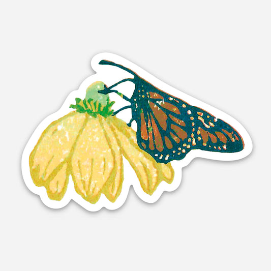 Monarch on a Coneflower Vinyl Sticker by Mackinac Island Artist Natalia Wohletz of Peninsula Prints.