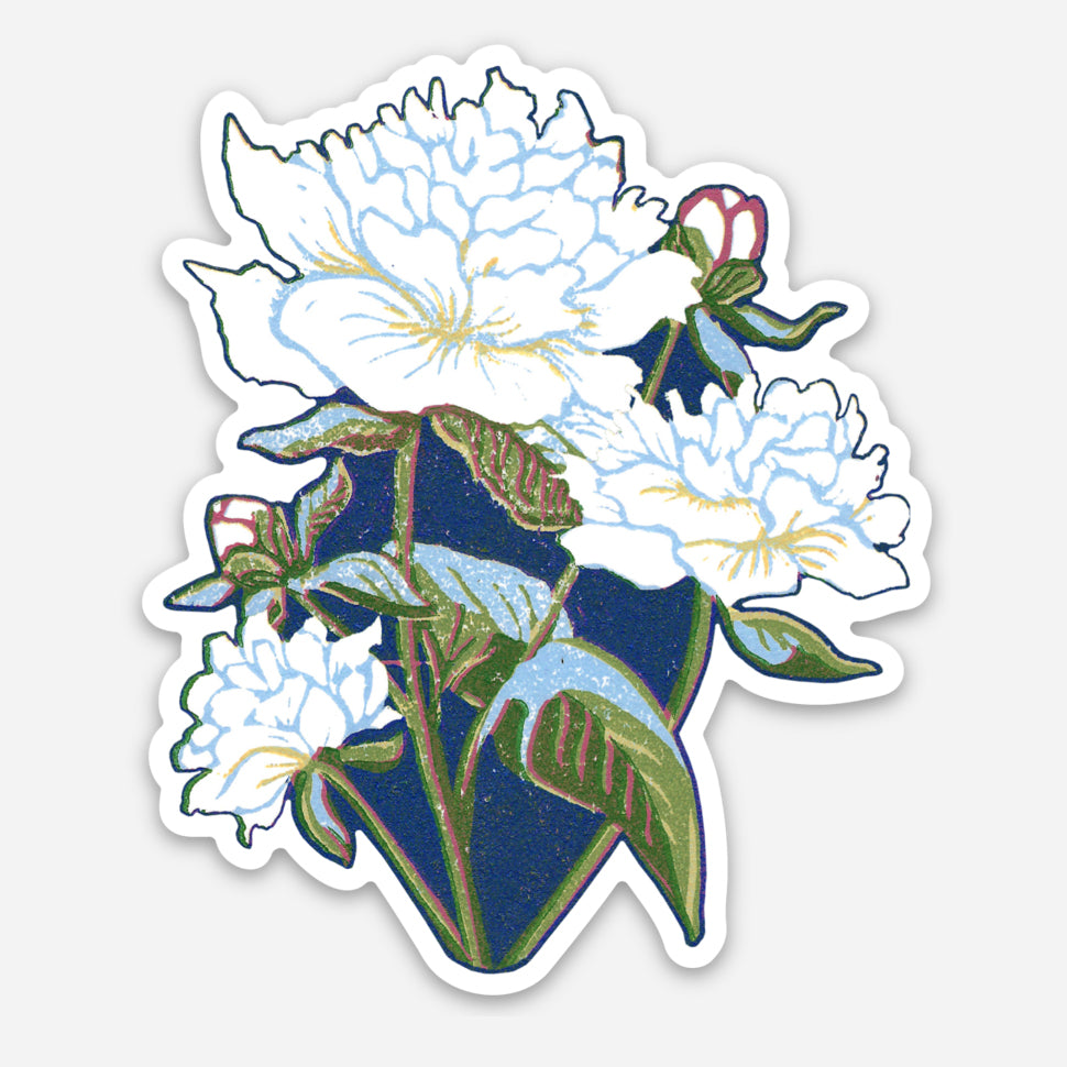 Peony Flower Vinyl Sticker by Mackinac Island Artist Natalia Wohletz of Peninsula Prints.