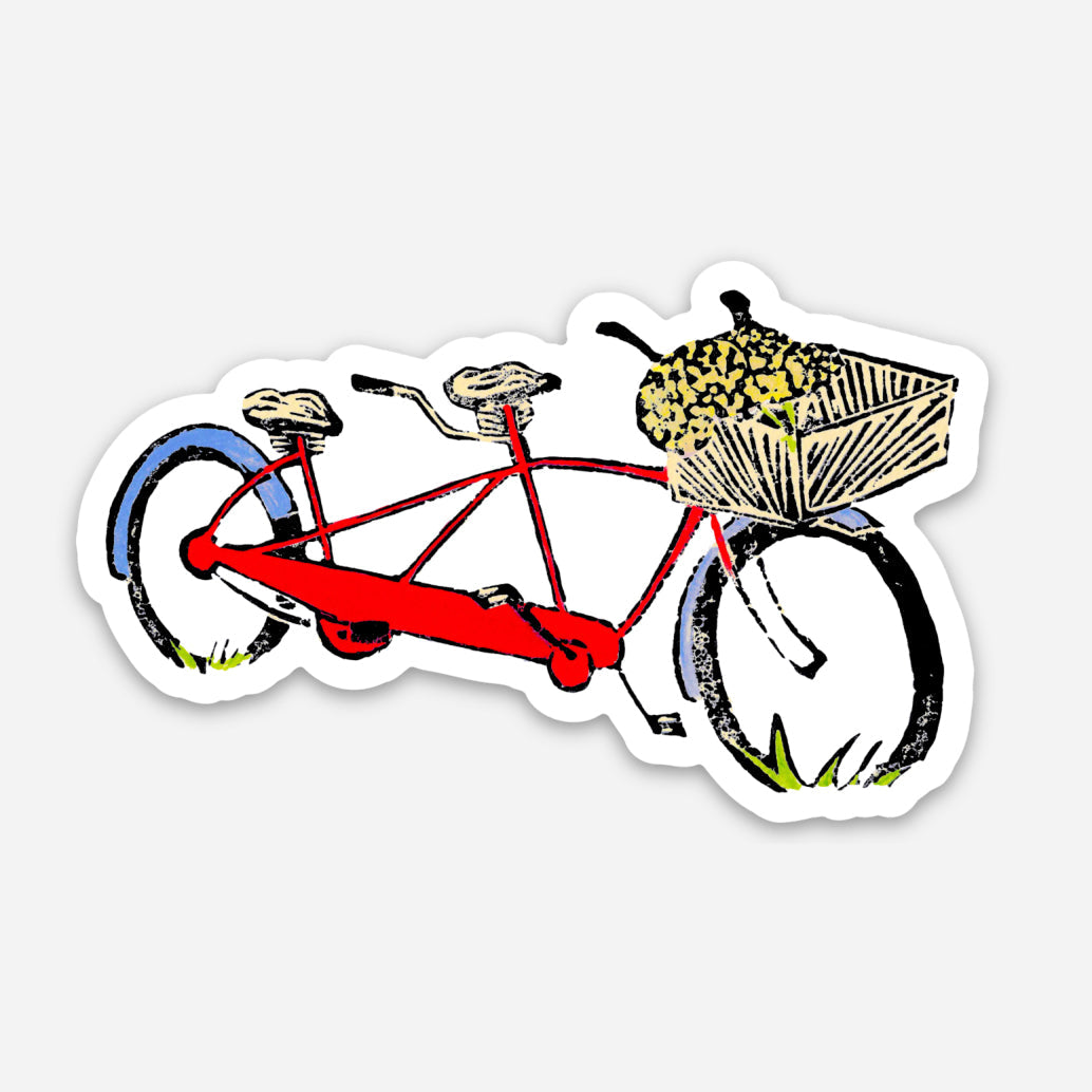 Red Tandem Bike Vinyl Sticker by Mackinac Island Artist Natalia Wohletz of Peninsula Prints.