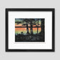 Framed lakeside living art created by Natalia Wohletz of Peninsula Prints. Sunset is a four-color linoleum block print of a warm, captivating view of a sunset over the lake. 