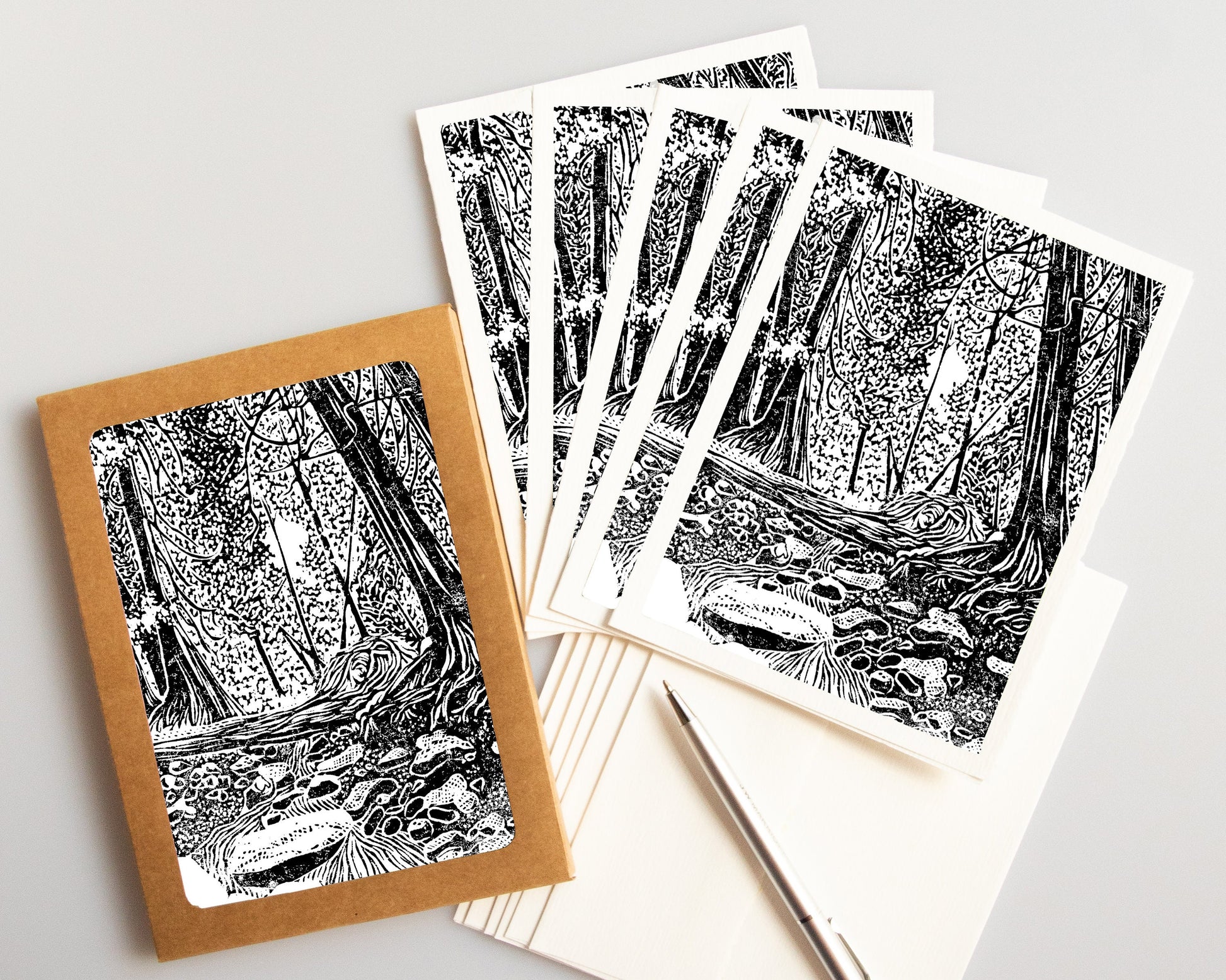 A casually elegant card set featuring Mackinac Island art by Natalia Wohletz titled Brown's Brook.