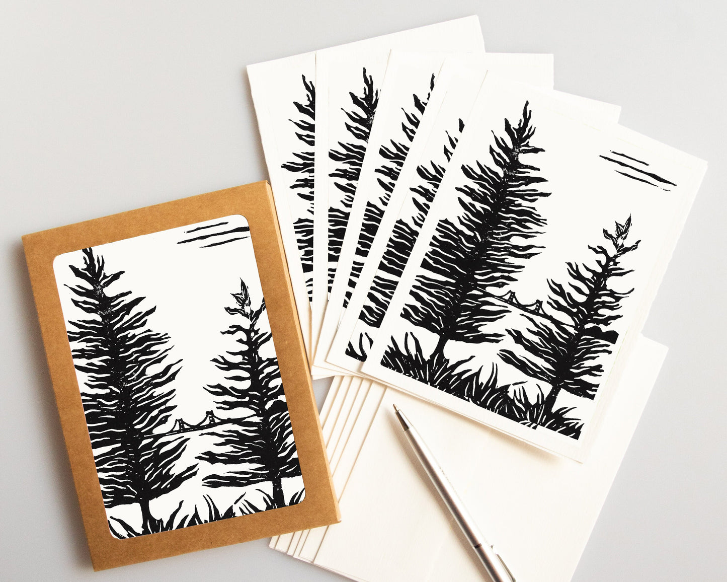 A casually elegant set of cards featuring Mackinac Island art by Natalia Wohletz titled Beach Lookout.