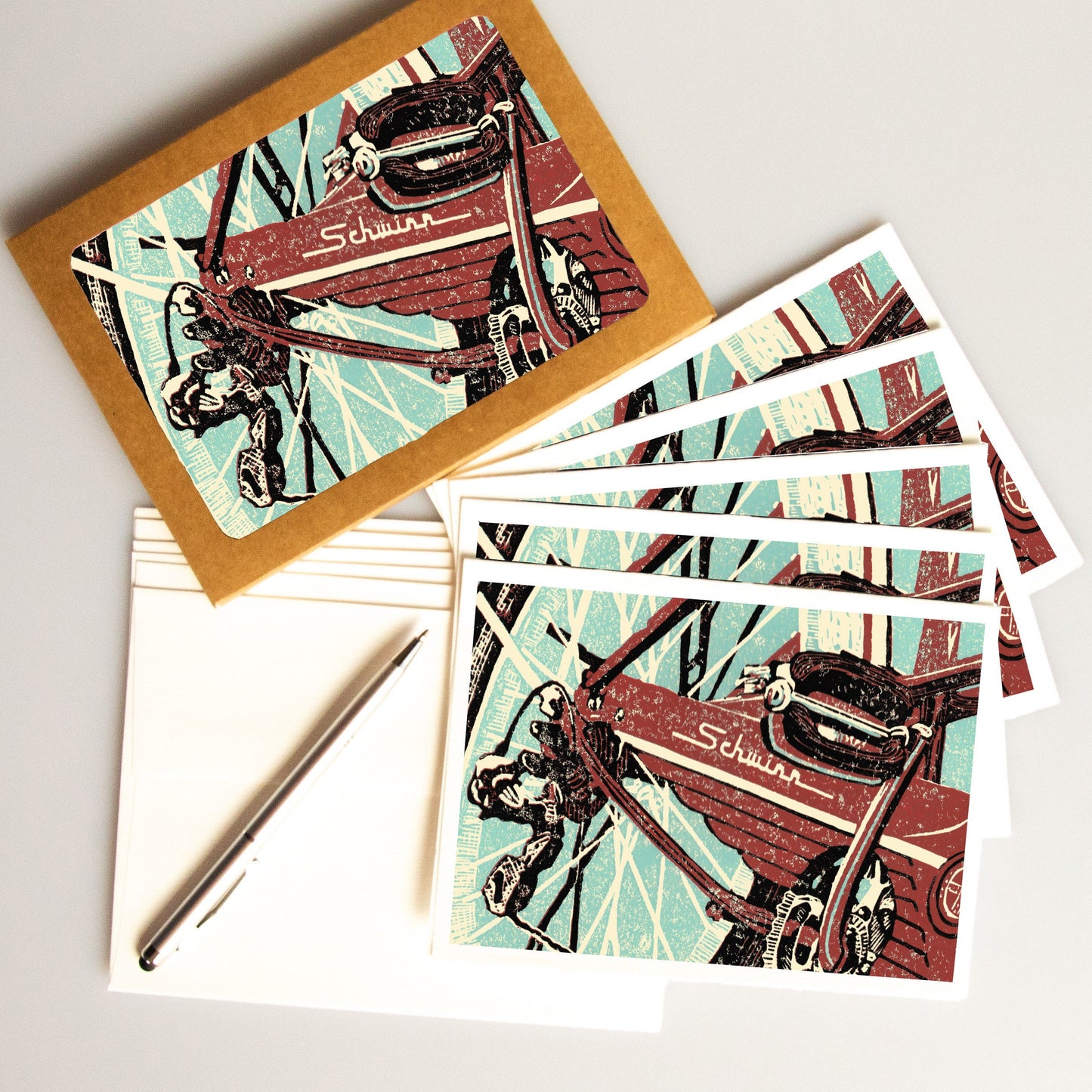 A casually elegant card featuring bicycle art by Natalia Wohletz of Peninsula Prints.