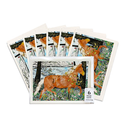 A boxed set of six casually elegant cards featuring horse art by Natalia Wohletz titled Morning Frolic.