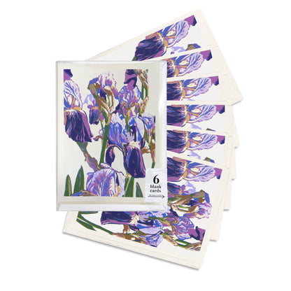 A boxed set of six casually elegant cards featuring floral art by Natalia Wohletz titled Purple Iris.