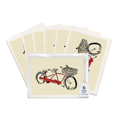 A boxed set of six casually elegant cards featuring bicycle art by Natalia Wohletz titled Red Tandem.