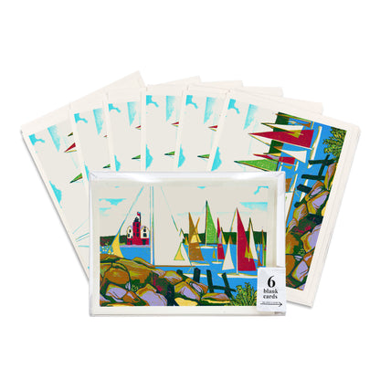 A boxed set of six casually elegant cards featuring sailing art by Natalia Wohletz of Peninsula Prints titled Yacht Race.