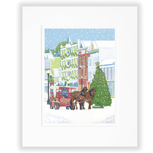 Christmas On Mackinac Original Block Print