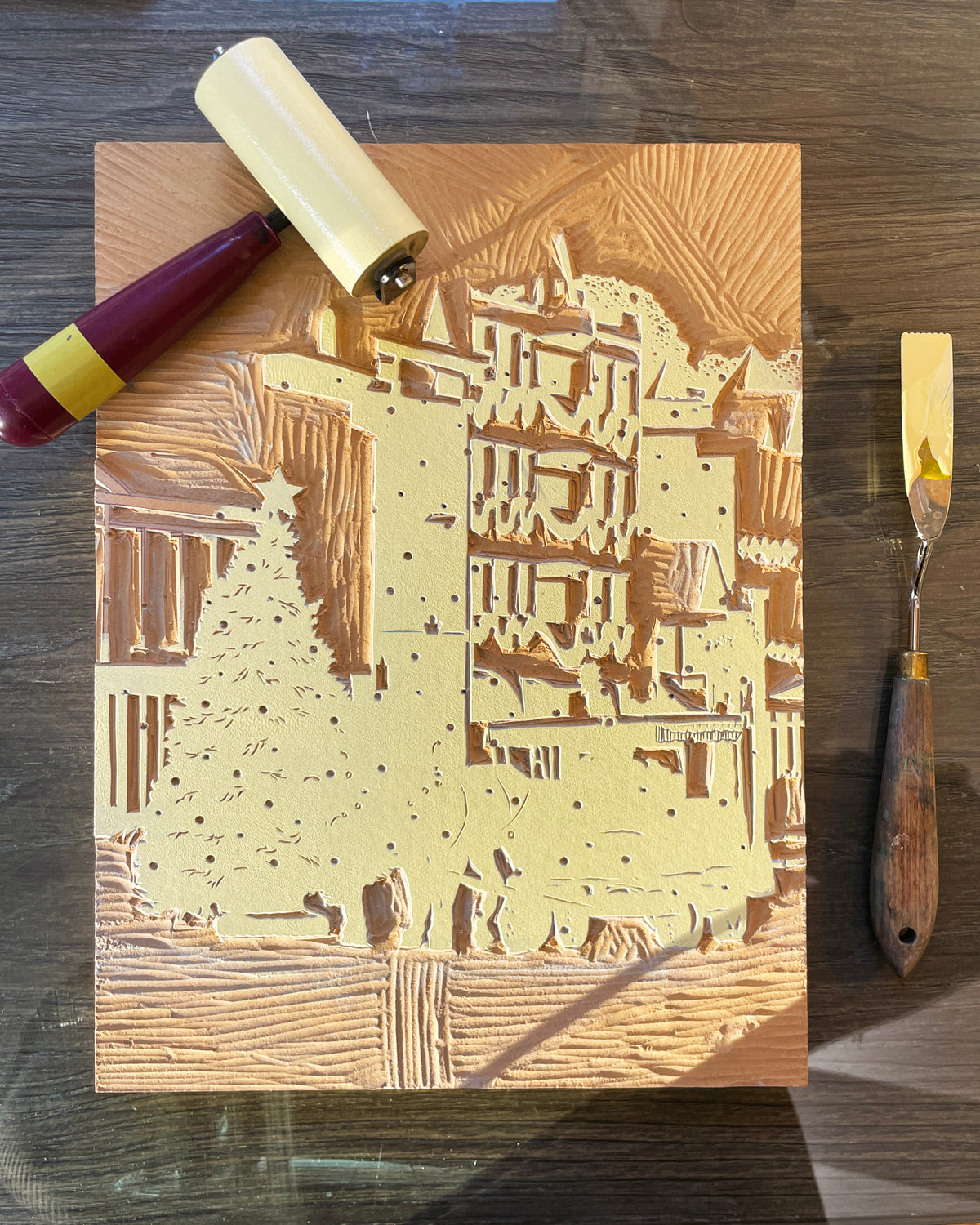 Christmas On Mackinac Original Block Print