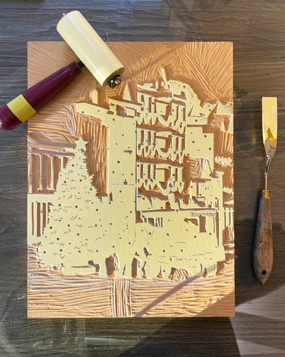 Christmas On Mackinac Original Block Print