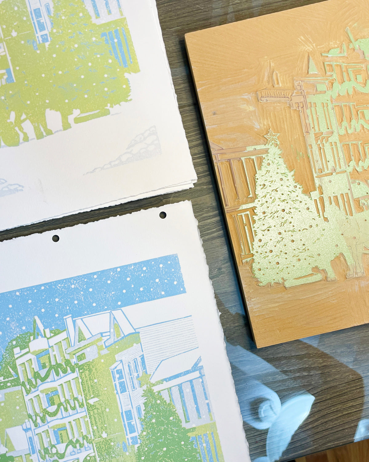 Christmas On Mackinac Original Block Print