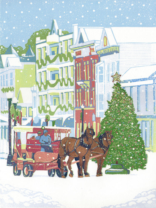 Christmas On Mackinac Original Block Print