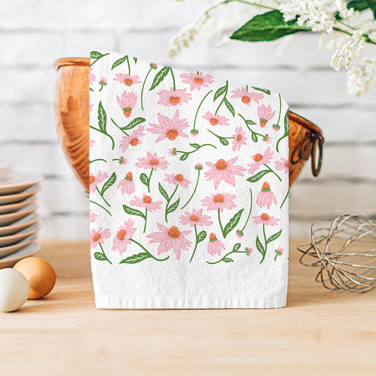 Flour Sack Kitchen Towel - Echinacea Garden
