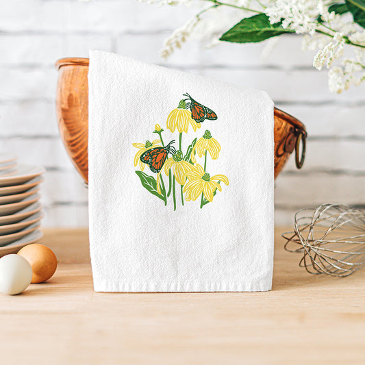 Flour Sack Kitchen Towel - Monarch & Coneflower
