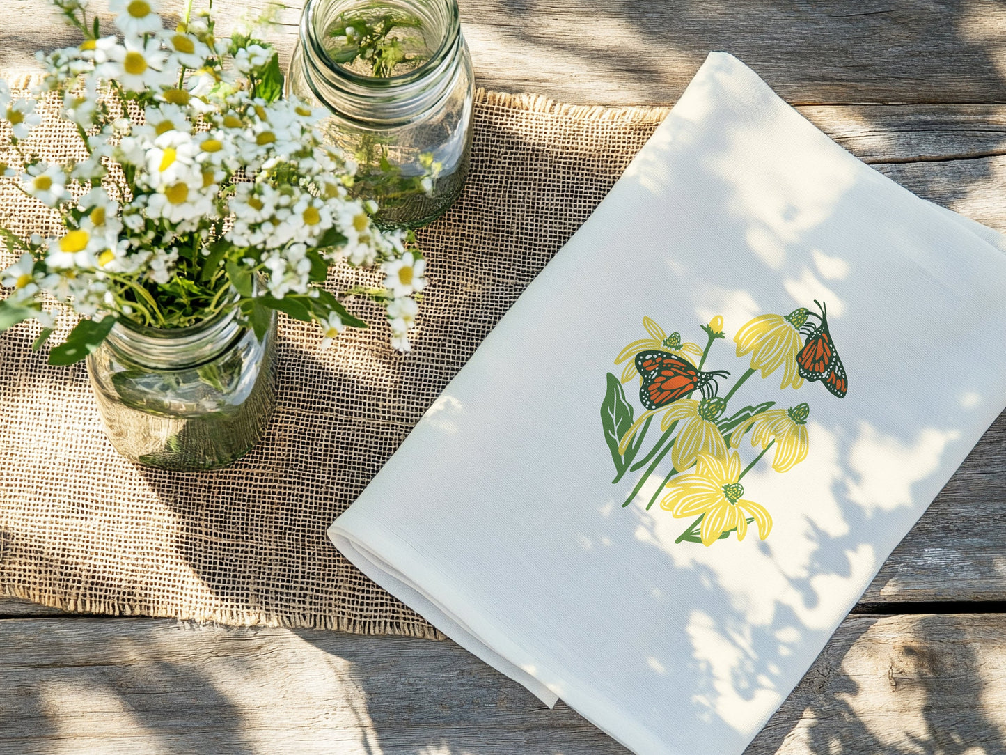 Flour Sack Kitchen Towel - Monarch & Coneflower