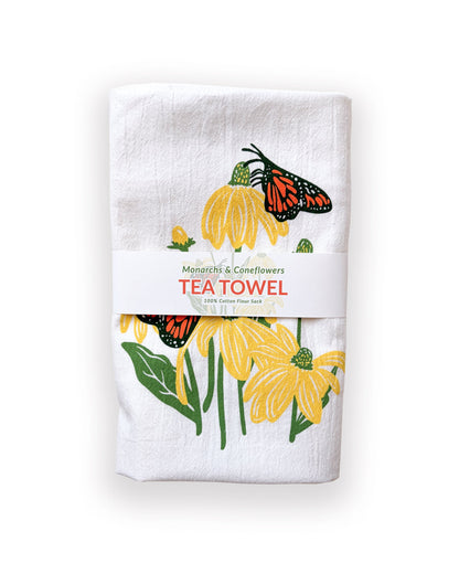 Flour Sack Kitchen Towel - Monarch & Coneflower