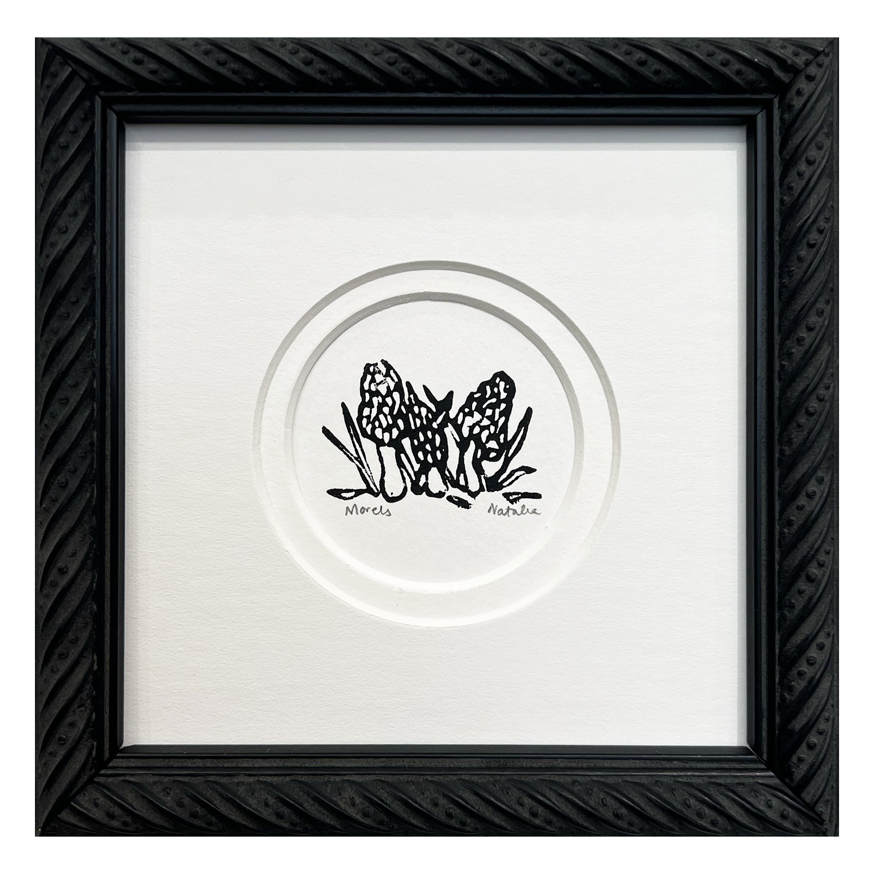 Mini Morels Original Block Print by Natalia Wohletz of Peninsula Prints.