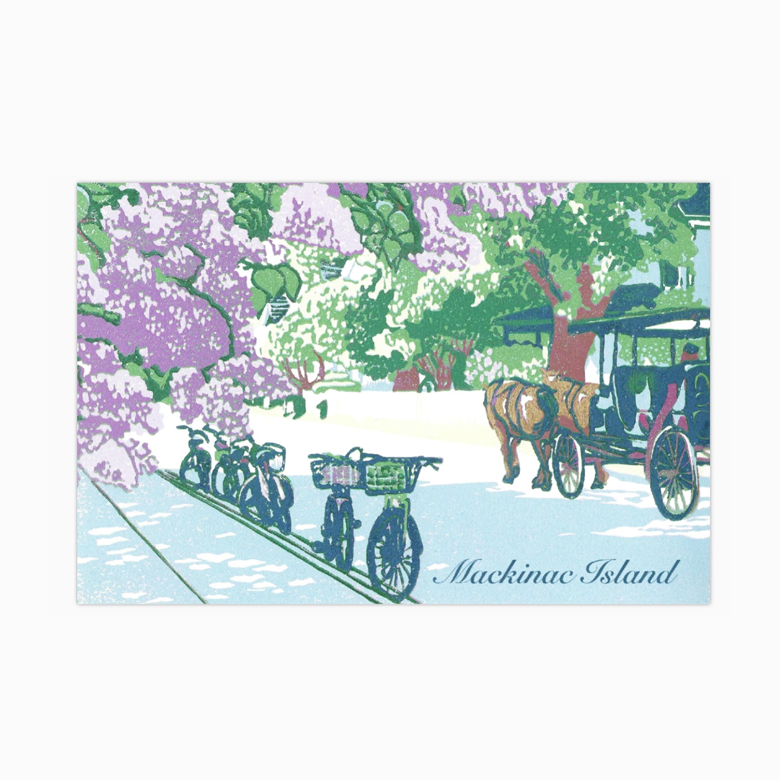 Lilac Avenue Mackinac Island Postcard (with text) by Natalia Wohletz of Peninsula Prints.