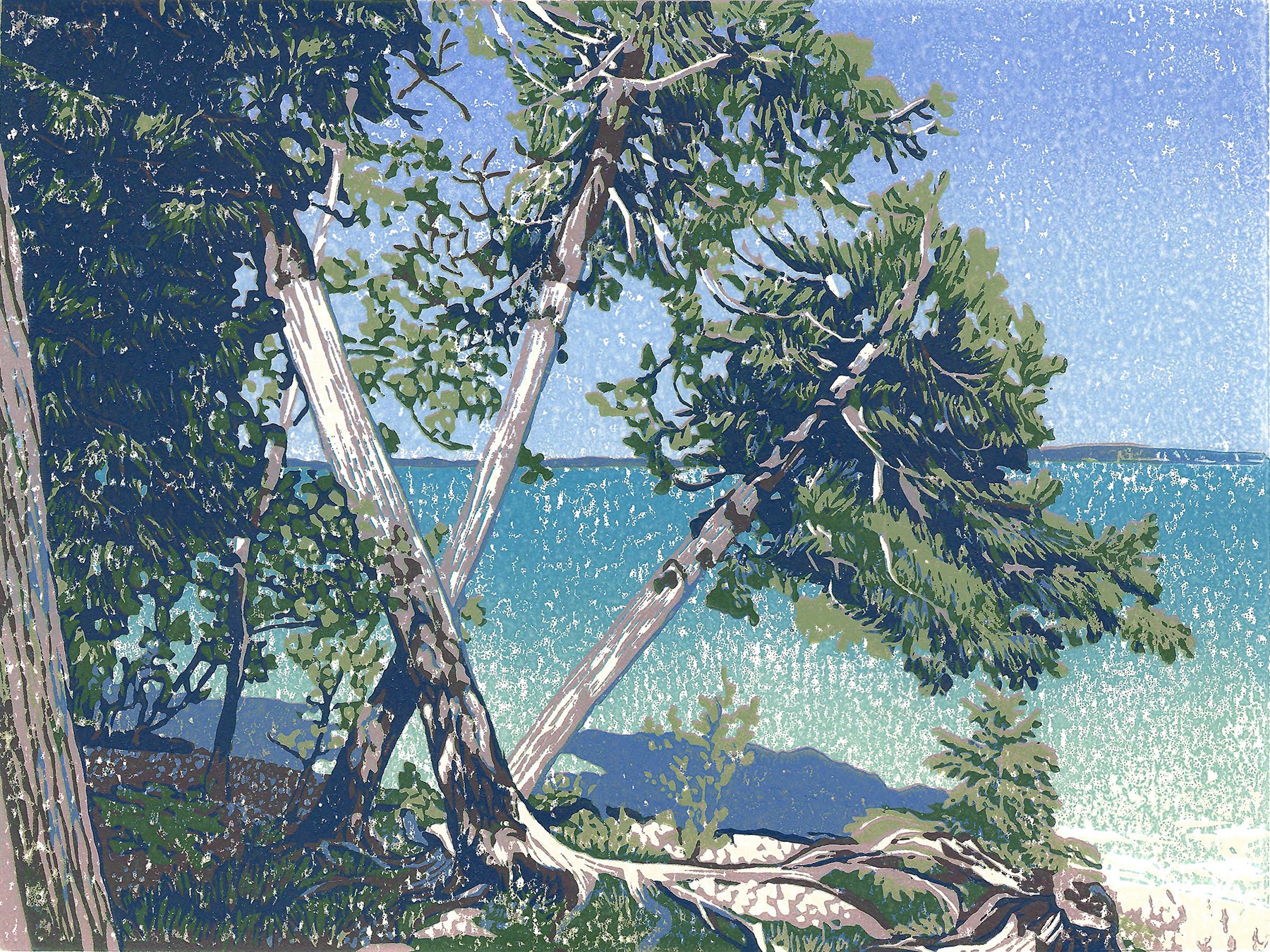 Cedar Beach Original Block Print by Natalia Wohletz of Peninsula Prints.