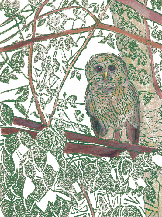 Hidden Owl Original Block Print