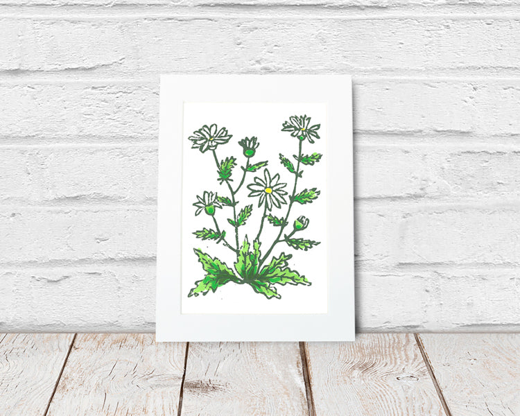 Oxeye Daisies Wildflower Original Block Print by Natalia Wohletz.