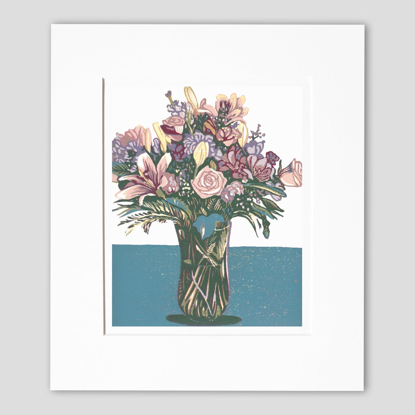 Bouquet Original Block Print.  Contemporary floral wall art by Natalia Wohletz of Peninsula Prints.