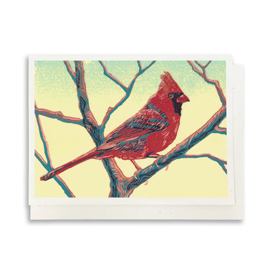 A casually elegant card featuring Michigan wildlife art by Natalia Wohletz titled Cardinal.