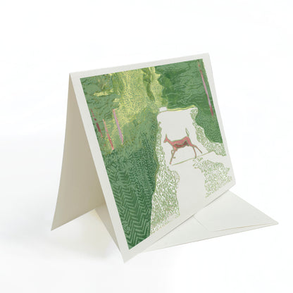 A casually elegant card featuring Michigan wildlife art by Natalia Wohletz titled Doe Crossing.