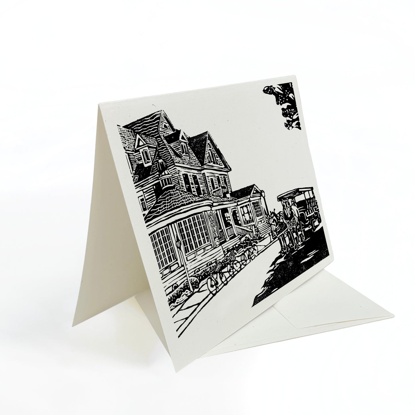 A casually elegant card featuring Mackinac Island art by Natalia Wohletz titled Hotel Iroquois.
