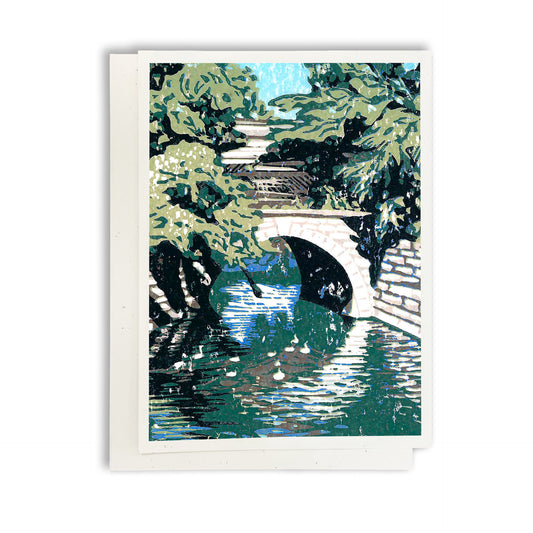 A casually elegant card featuring Michigan landscapes art by Natalia Wohletz titled Huron River Bridge.