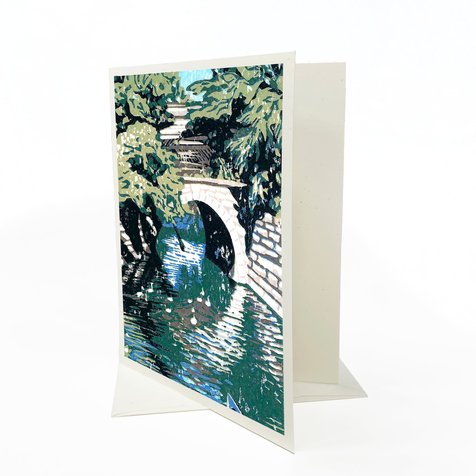 A casually elegant card featuring Michigan landscapes art by Natalia Wohletz titled Huron River Bridge.