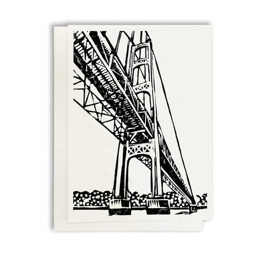 A casually elegant card featuring Mackinac Bridge art by Natalia Wohletz titled Mighty Mack
