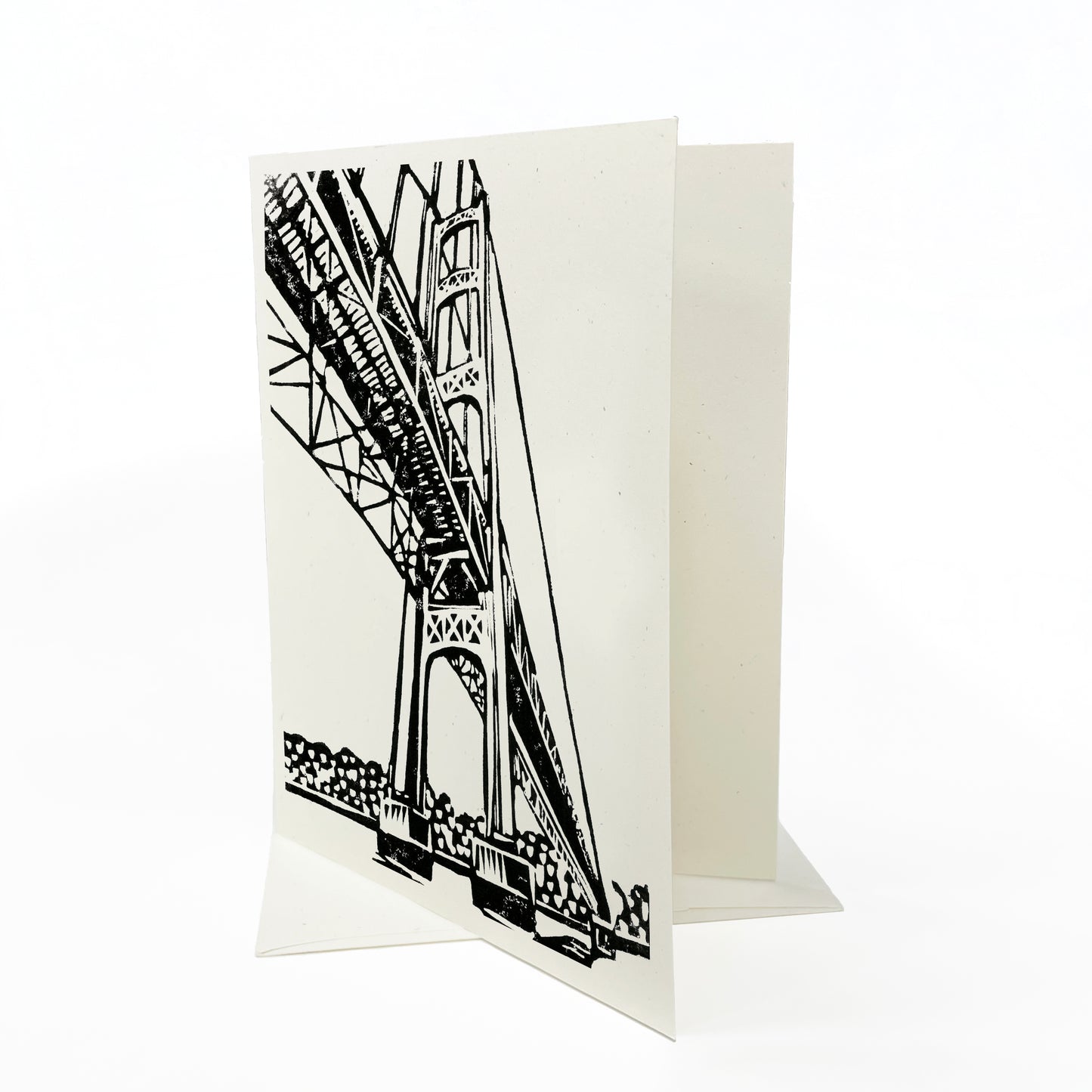 A casually elegant card featuring Mackinac Bridge art by Natalia Wohletz titled Mighty Mack