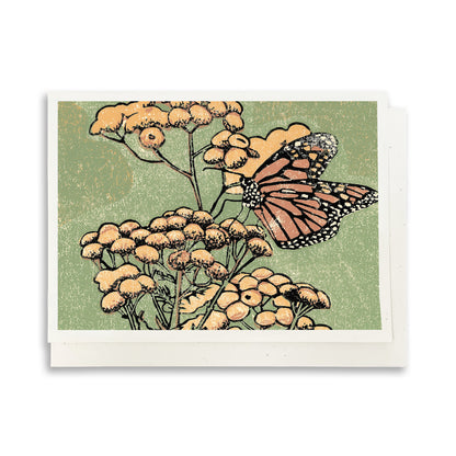A casually elegant card featuring monarch butterfly art by Natalia Wohletz titled Monarch on Tansy.