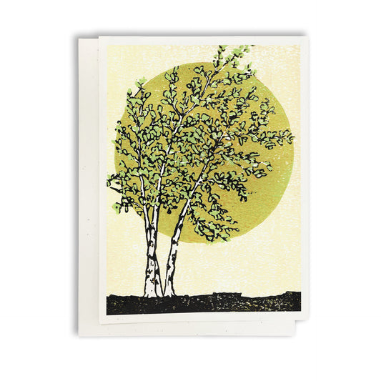 A casually elegant card featuring birch tree art by Natalia Wohletz titled Radiant Birches.