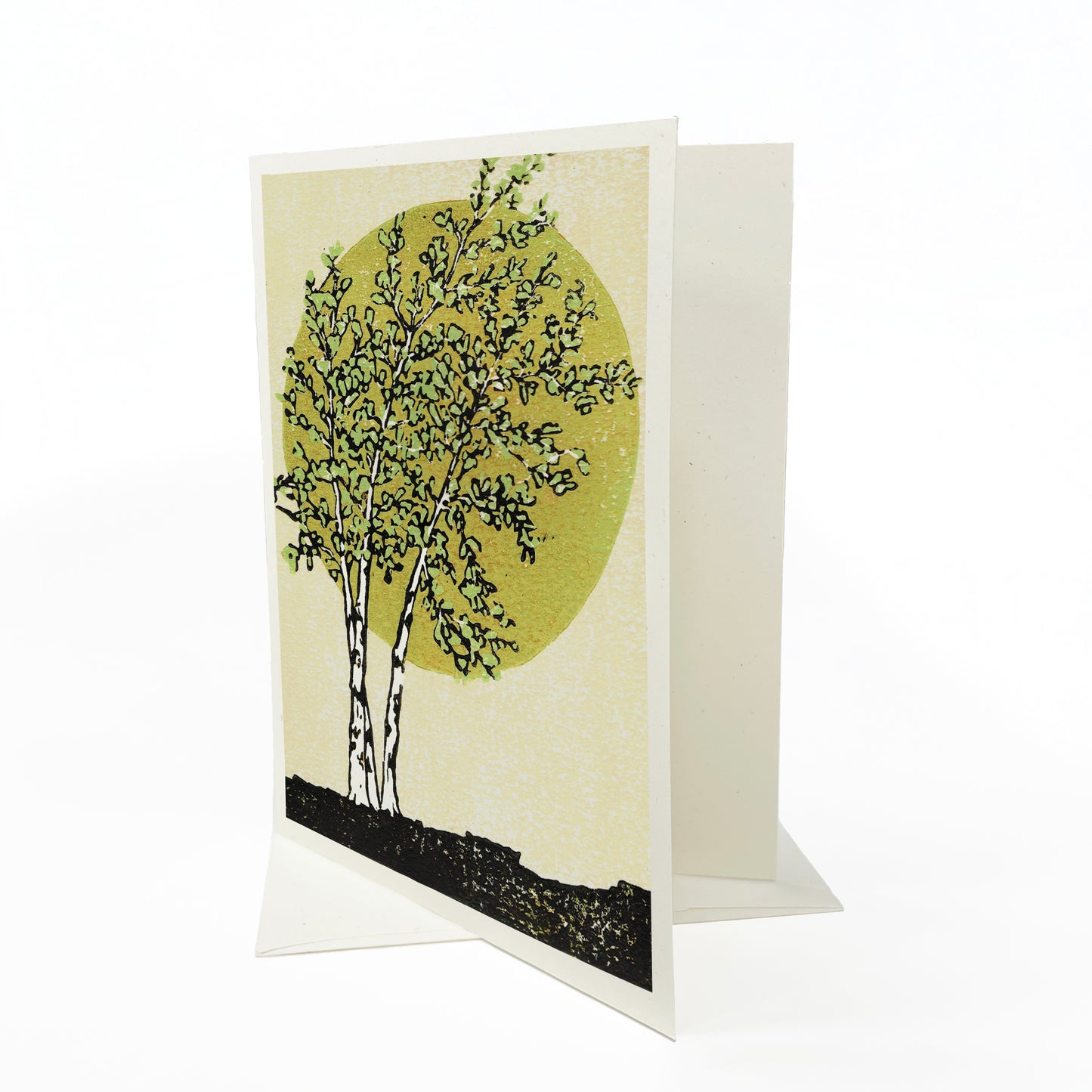 A casually elegant card featuring birch tree art by Natalia Wohletz titled Radiant Birches.
