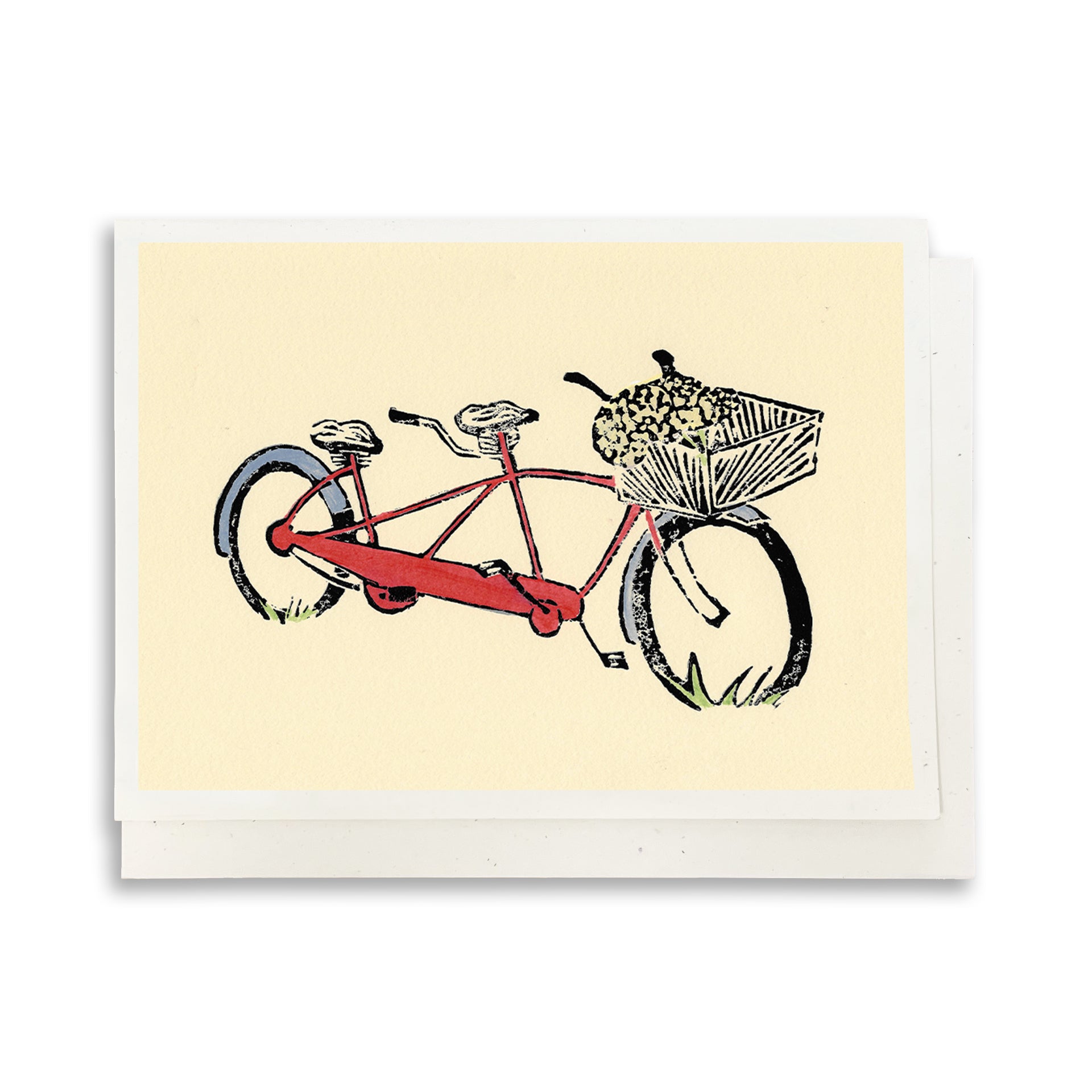 A casually elegant card featuring bicycle art by Natalia Wohletz titled Red Tandem.