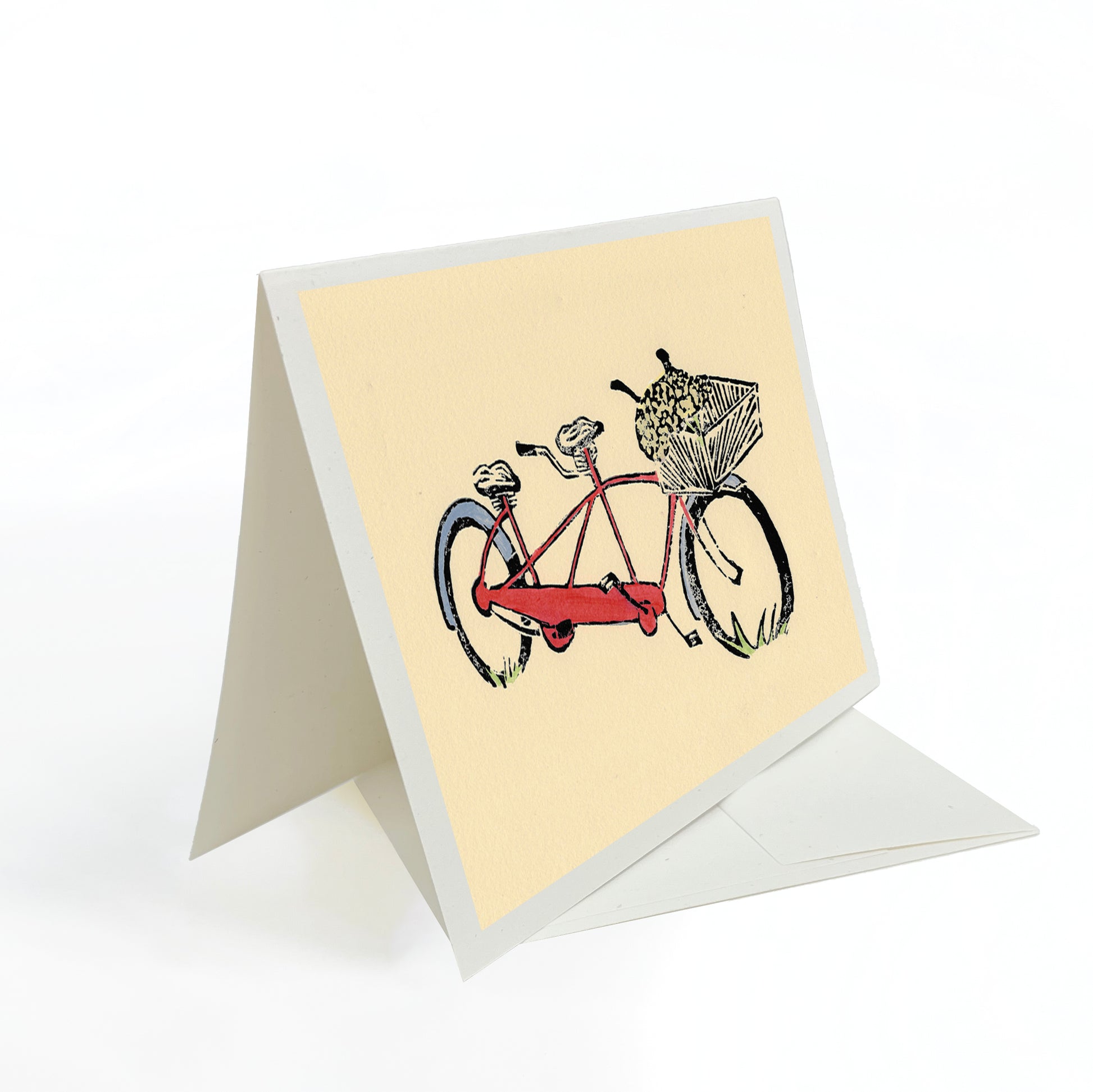 A casually elegant card featuring bicycle art by Natalia Wohletz titled Red Tandem.