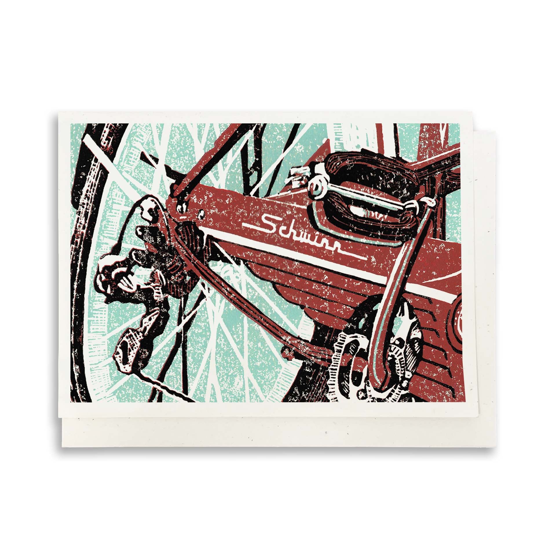 A casually elegant card featuring bicycle art by Natalia Wohletz of Peninsula Prints.