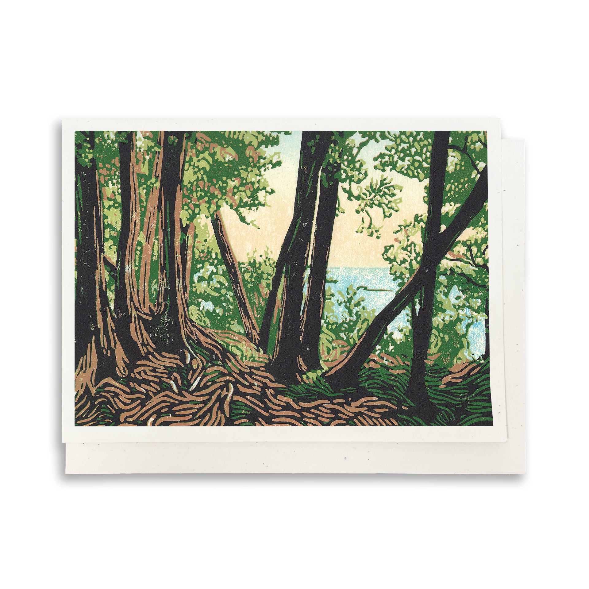 A casually elegant card featuring Mackinac Island art by Natalia Wohletz of Peninsula Prints titled Trail Lookout.
