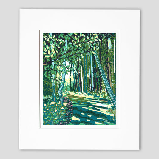 Contemporary Mackinac Island art by printmaker Natalia Wohletz of Peninsula Prints titled Cedar Trail.