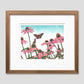 Contemporary floral butterfly art by printmaker Natalia Wohletz of Peninsula Prints, Michigan, titled Coneflower Patch.