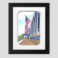 Mackinac Island art featuring American flags at the Grand Hotel by printmaker Natalia Wohletz of Peninsula Prints titled Grand Flags.