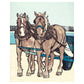 Mackinac Island art celebrating horses by printmaker Natalia Woheltz of Peninsula Prints, Michigan titled Dray Team on the Dock