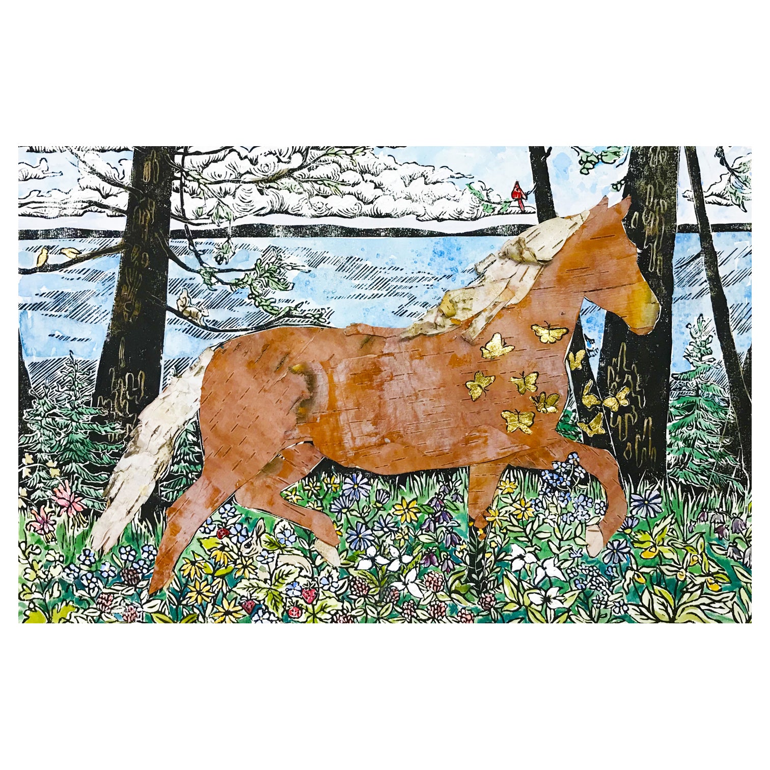 Horse art by Natalia Wohletz of Peninsula Prints, Milford & Mackinac Island, Michigan, titled Morning Frolic #2.