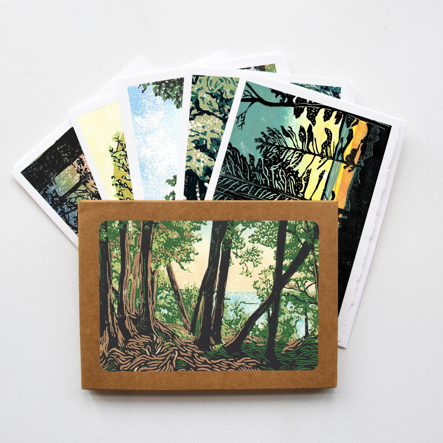 A casually elegant card set featuring Mackinac Island art by Natalia Wohletz of Peninsula Prints titled Trail Lookout.