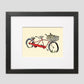 Framed bicycle art created by Natalia Wohletz of Peninsula Prints, Mackinac Island.  Red Tandem is a multicolor linoleum block print of a striking bicycle for two!