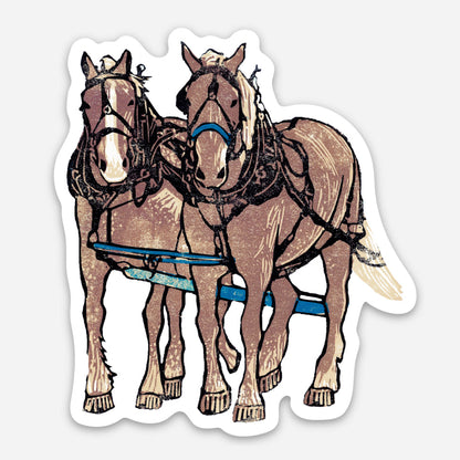 Mackinac Island Dray Team on the Dock Vinyl Sticker by Natalia Wohletz of Peninsula Prints.
