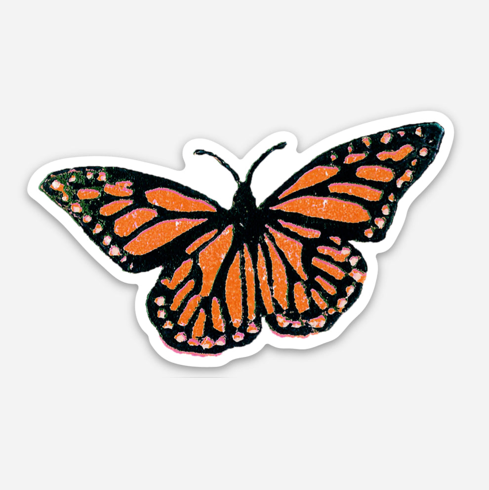 Flying Monarch Butterfly Vinyl Sticker by Mackinac Island Artist Natalia Wohletz of Peninsula Prints.