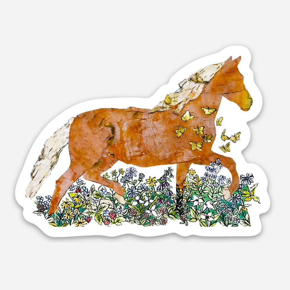 Morning Frolic Horse Vinyl Sticker by Mackinac Island artist Natalia Wohletz of Peninsula Prints.